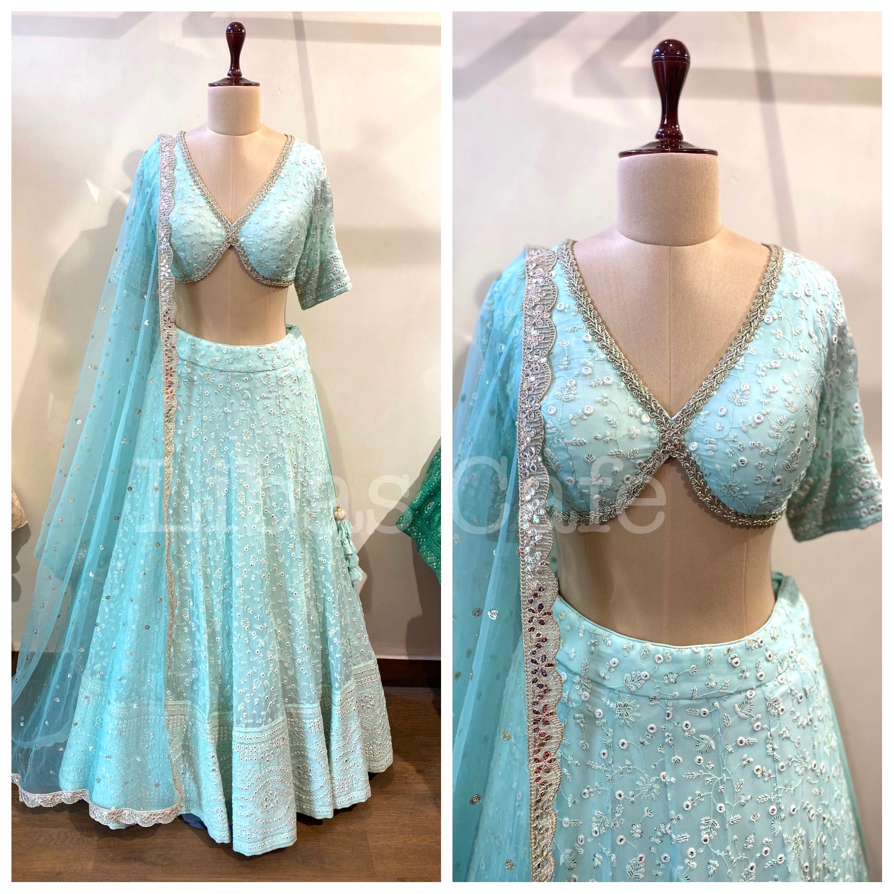 Pastel Green Lakhnavi Lehenga